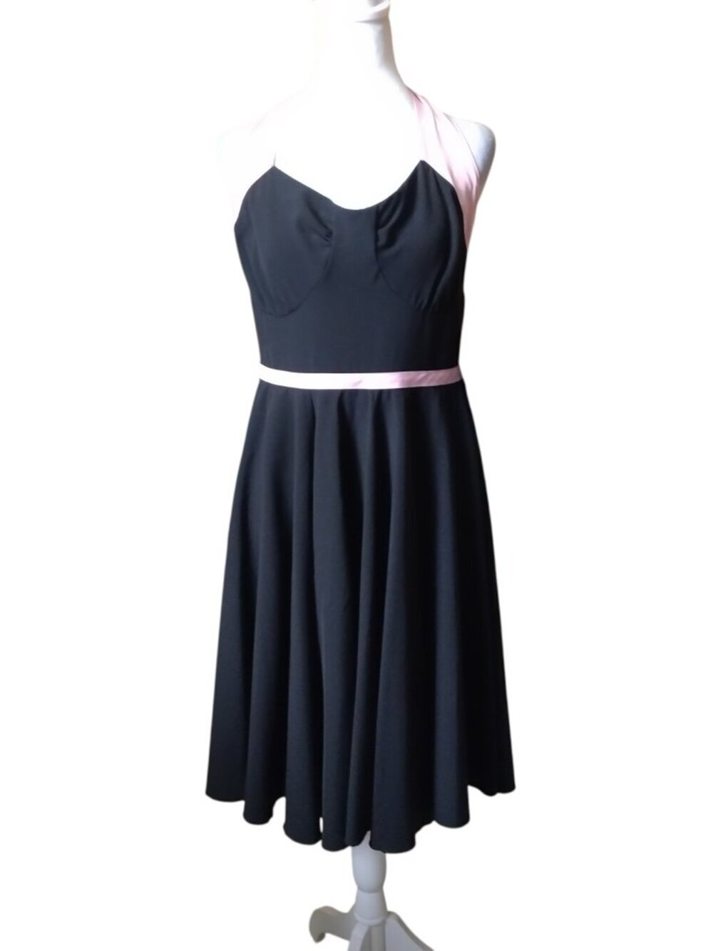 Rock Steady Swing Flare Black And Pink Halter Dress Size XL Rockabilly Pinup NEW